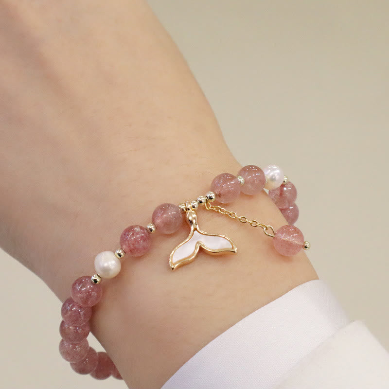 Strawberry Quartz Pearl Elk Smiley Face Fishtail Fu Character Charm Healing Bracelet - Image 9