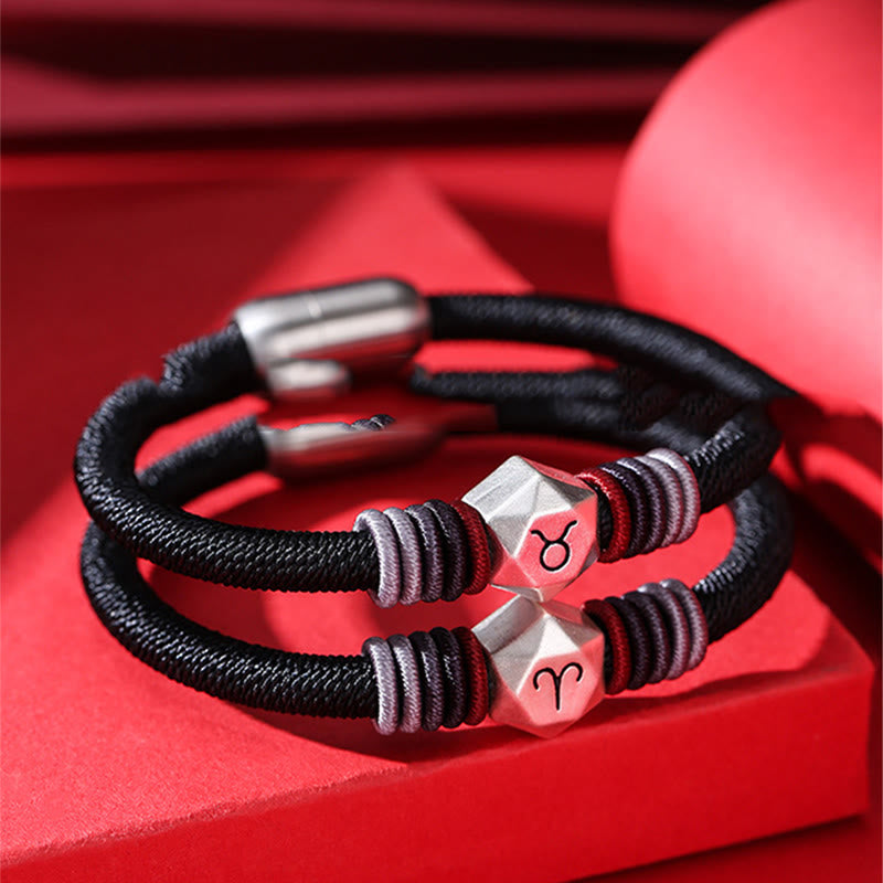 999 Sterling Silver 12 Constellations of the Zodiac Blessing Handmade String Bracelet - Image 5