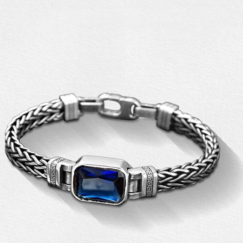 Retro Blue Acrylic Dragon Keel Braided Design Healing Wealth Buckle Bracelet - Image 13