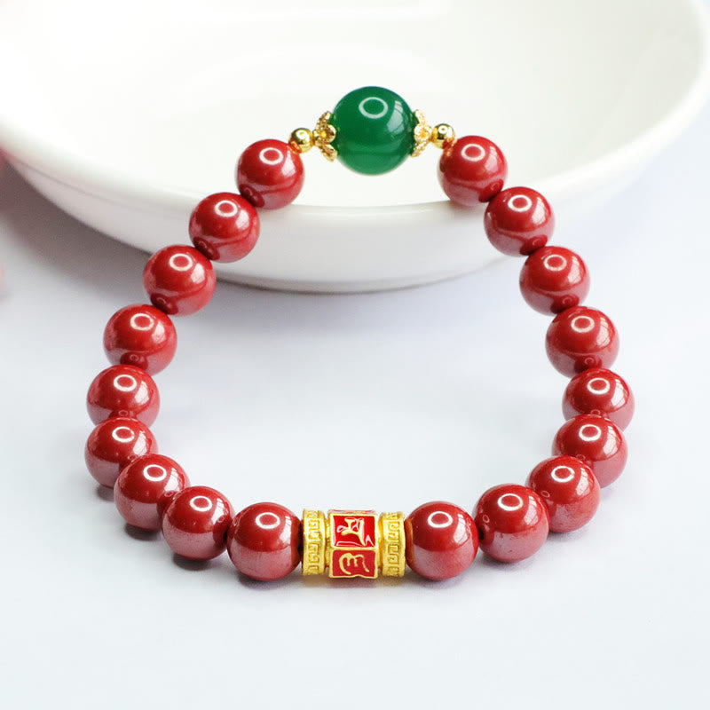 Natural Cinnabar Green Agate Om Mani Padme Hum Pattern Blessing Bracelet - Image 3