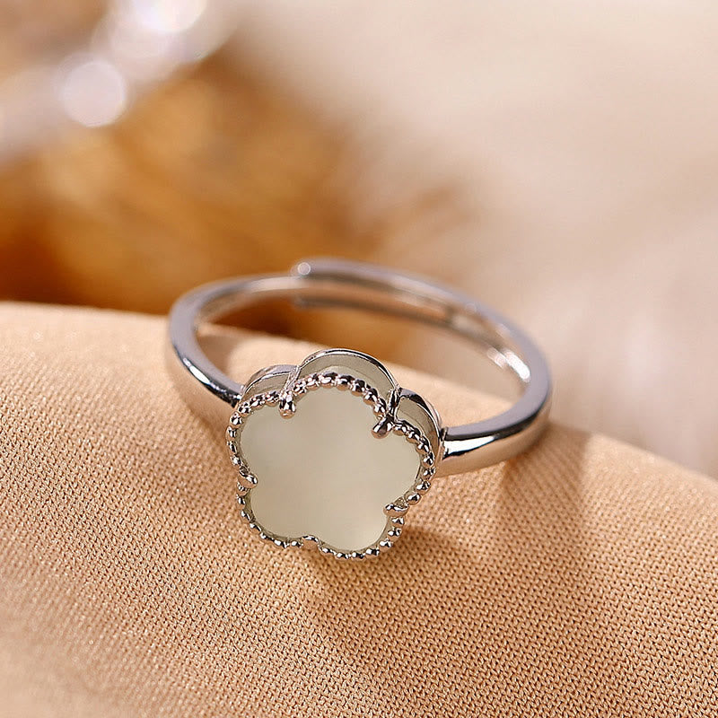 925 Sterling Silver Plated Gold Natural Hetian Jade Flower Luck Necklace Pendant Ring Set - Image 6