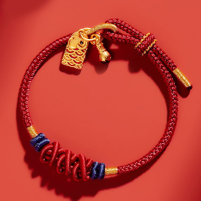 925 Sterling Silver Koi Fish Charm Wealth Success Braided Bracelet