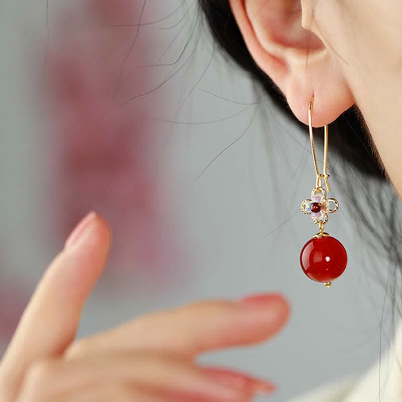 925 Sterling Silver Red Agate Flower Beaded Confidence Earrings - Image 4