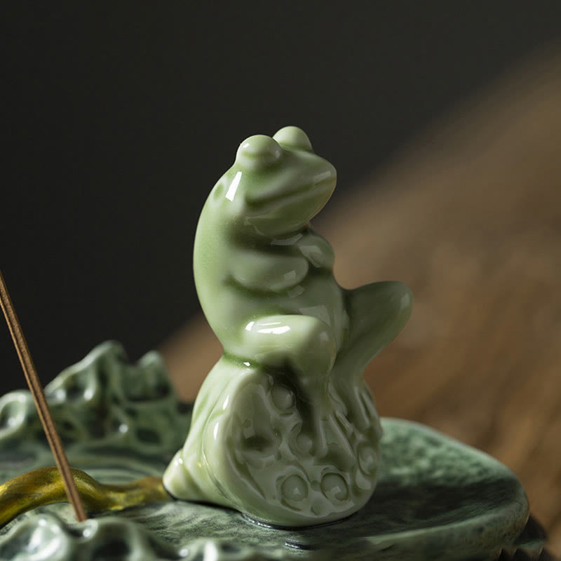 Leaf Meditation Frog Pattern Healing Ceramic Incense Burner Decoration - Image 19