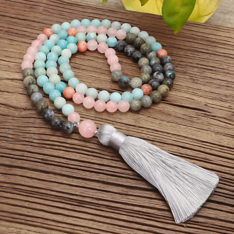 108 Mala Beads Amazonite Black Glitter Stone Positive Tassel Bracelet (Extra 30% Off | USE CODE: FS30) - Image 15