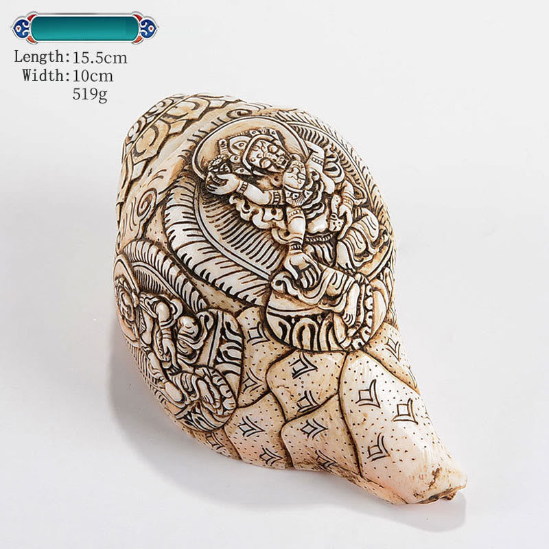 Tibetan Handmade Engraved Shankha Buddha Avalokitesvara Conch Shell Wealth Decoration - Image 16