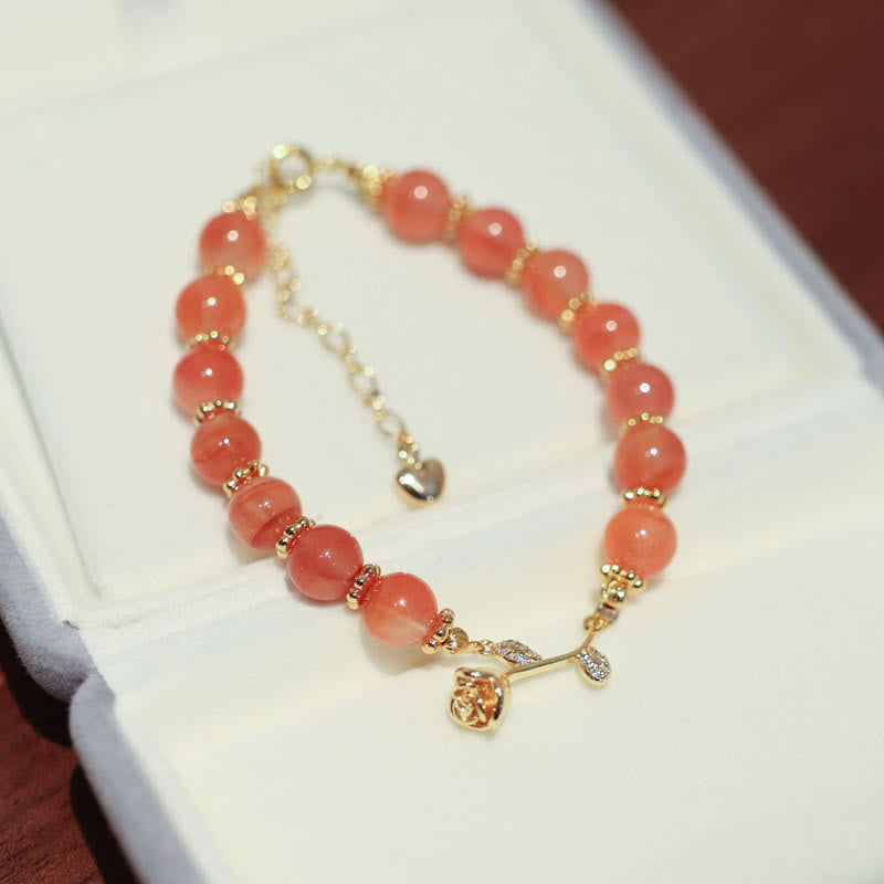 Natural Red Agate Rose Confidence Calm Chain Bracelet - Image 5