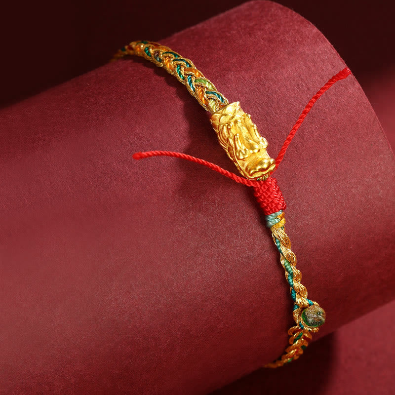 Year of the Dragon Handmade Colorful Dragon Carved Success Braided Bracelet - Image 3