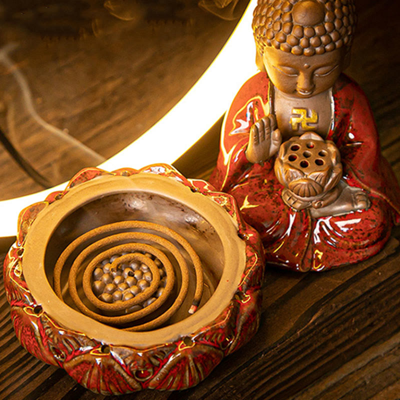 Buddha Lotus Backflow Smoke Fountain Ceramic Blessing Incense Burner With Light Decoration - Image 5
