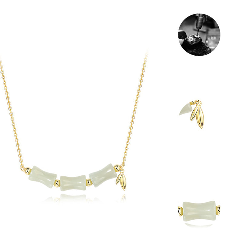 925 Sterling Silver Hetian Jade Bamboo Fu Character Prosperity Necklace Pendant Bracelet - Image 11