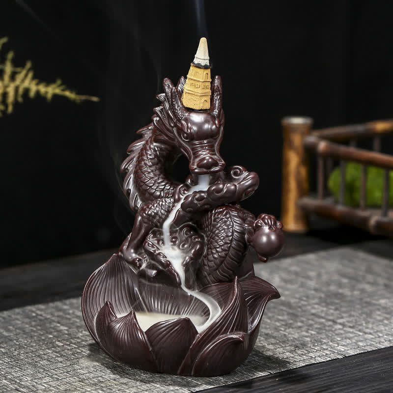 Dragon Lotus Pattern Strength Protection Ceramic Incense Burner Decoration - Image 5