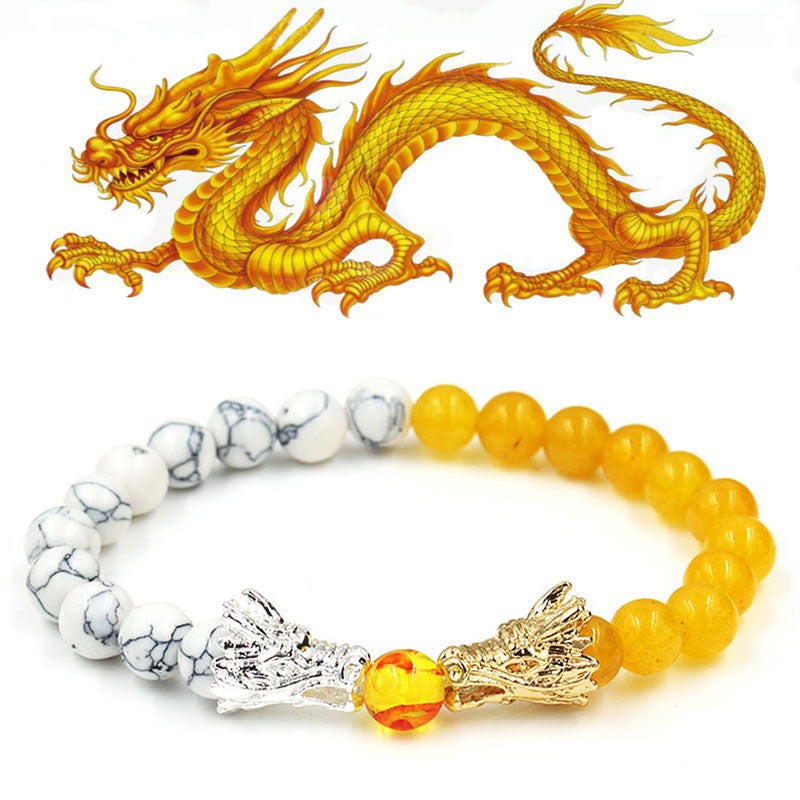 White Turquoise Lava Rock Dragon Blessing Beaded Bracelet - Image 9