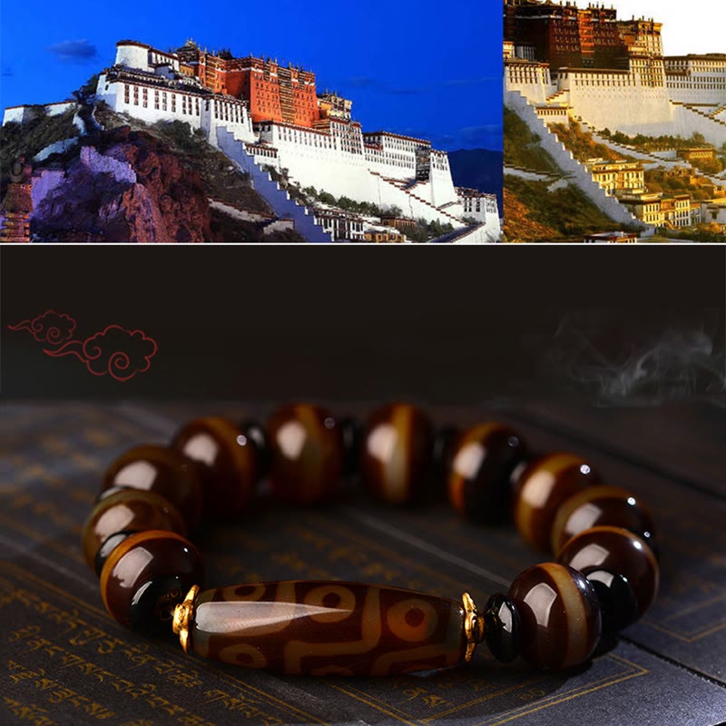 Tibetan Natural Nine-Eye Dzi Bead Agate Wealth Blessings Bracelet - Image 11