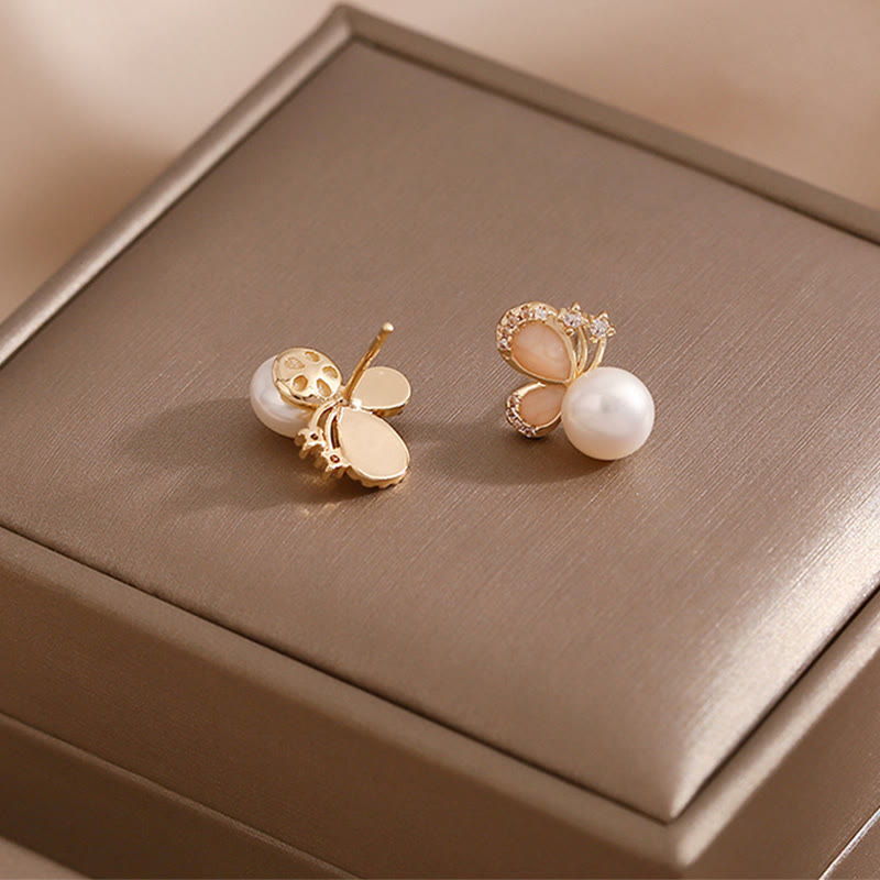 18k Gold Plated Pearl Butterfly Love Freedom Stud Earrings - Image 6