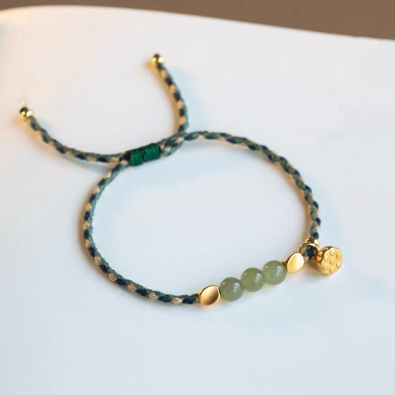 Handcrafted Hetian Jade Lotus Charm Luck Braided Bracelet - Image 8