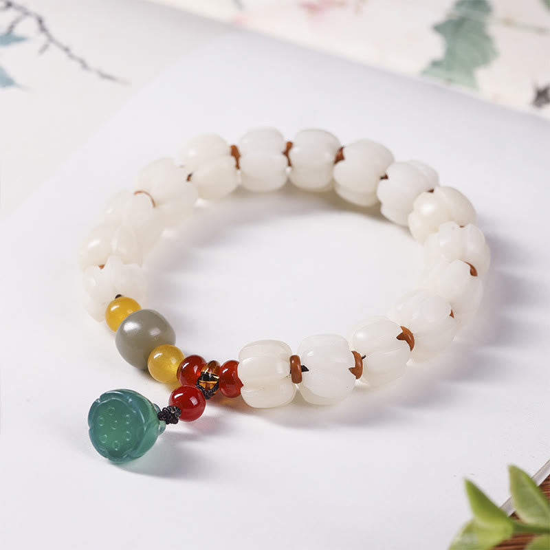 Natural Bodhi Seed Red Agate Bodhi Calm Harmony Engraved Pumpkin Bead Lotus Bracelet - Image 10