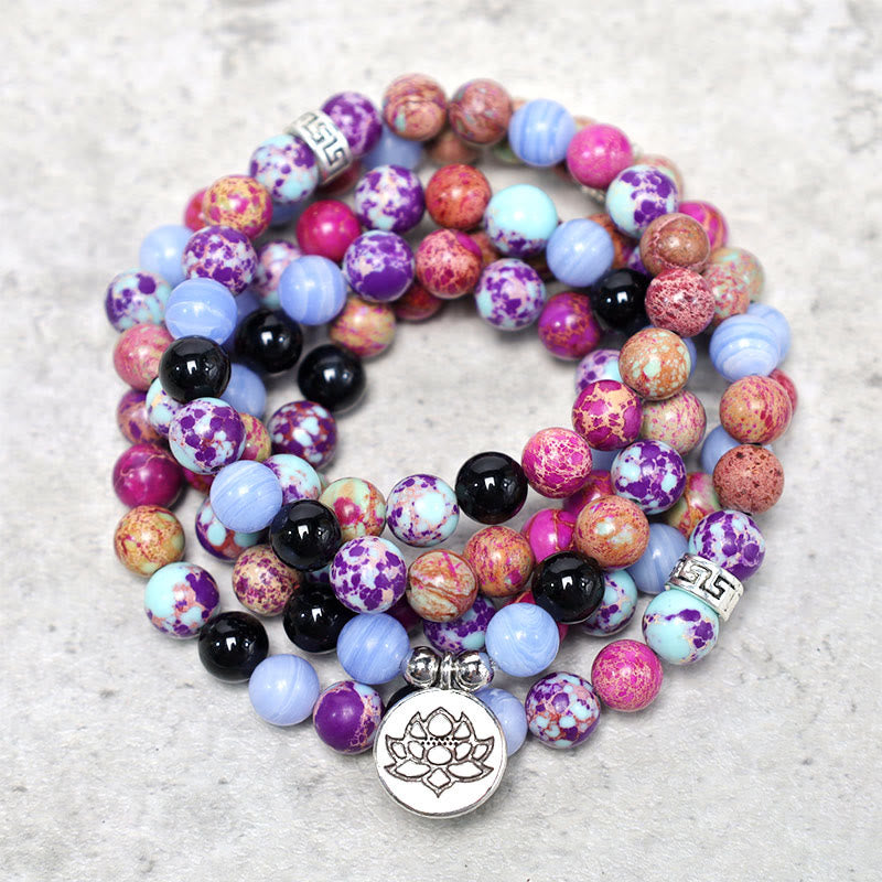 Natural Purple Miano Real Stone Lotus Mala