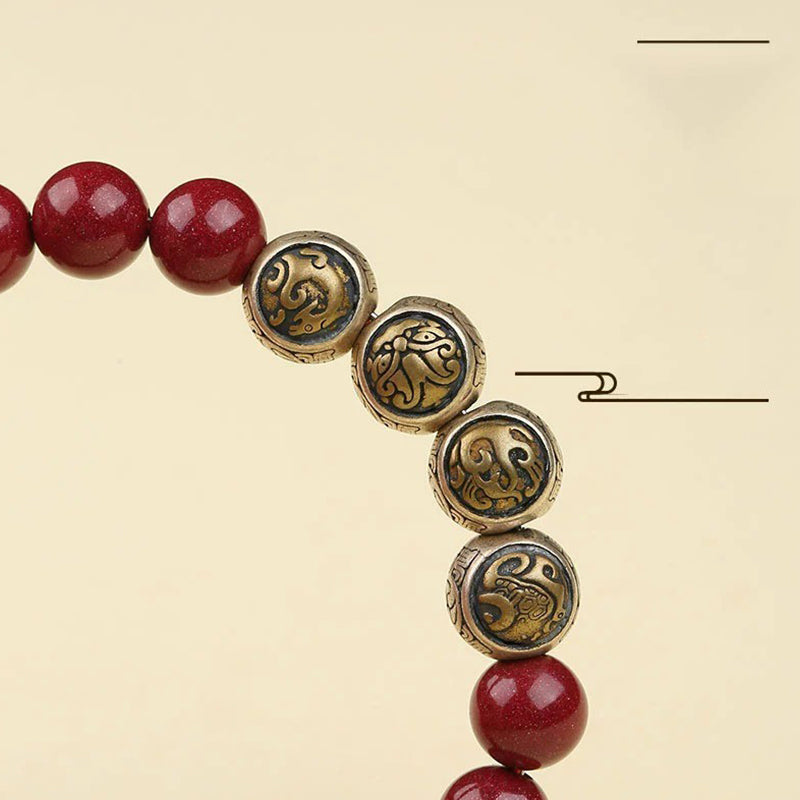 925 Sterling Silver Natural Cinnabar Four Beasts Blessing Bracelet - Image 15