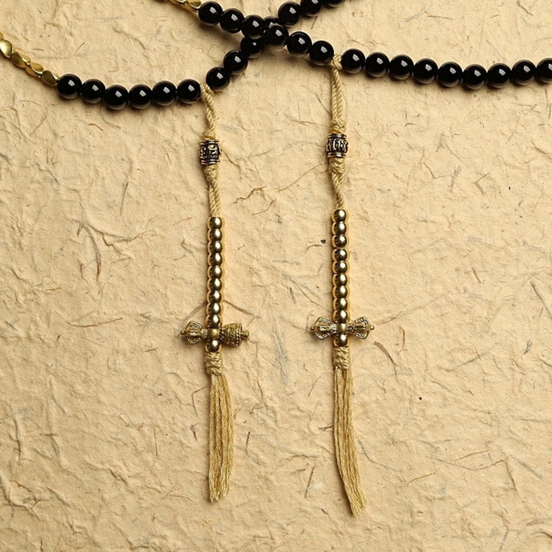 Tibetan 108 Mala Beads Black Onyx Three-eyed Dzi Beads Protection Bracelet - Image 9
