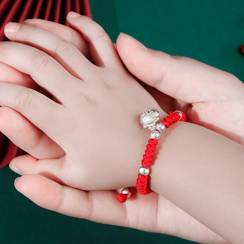 925 Sterling Silver Handmade Fu Character Lucky Money Bag Chinese Lock Charm Bell Lotus Copper Coin King Kong Knot Braided Kids Bracelet - Image 4