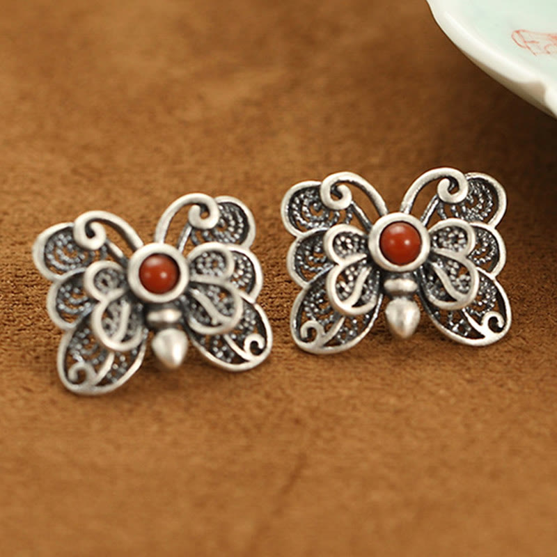 925 Sterling Silver Red Agate Butterfly Self-acceptance Ring Earrings Set - Image 12