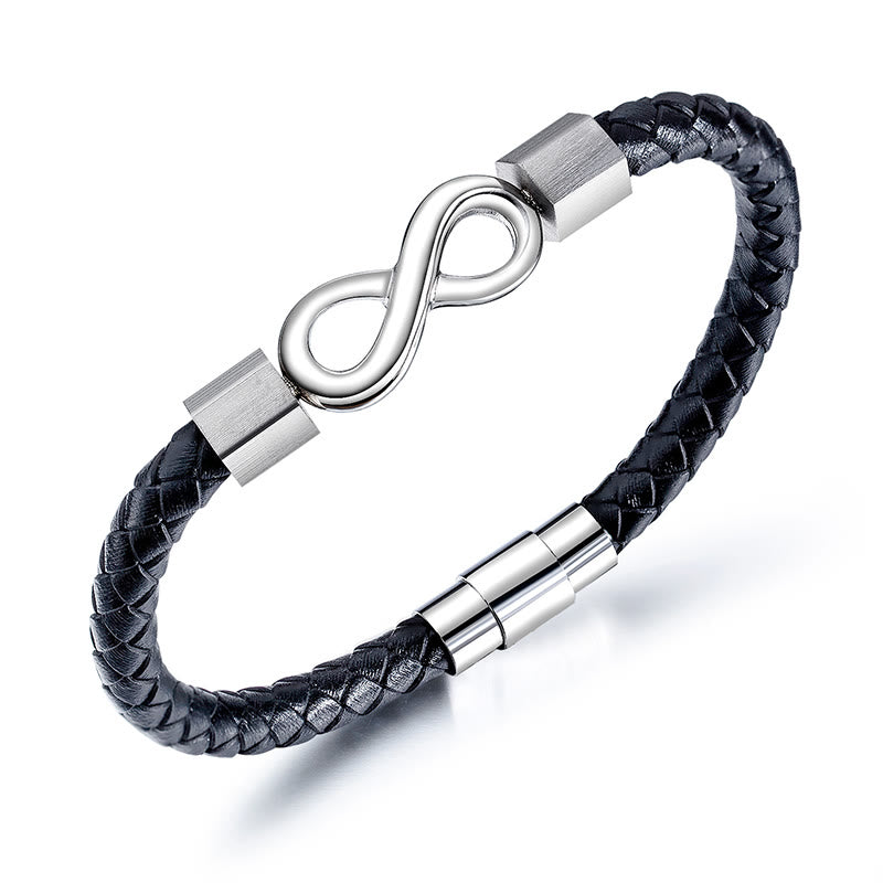 Endless Knot Titanium Steel Infinity Leather Weave Balance Bracelet - Image 10