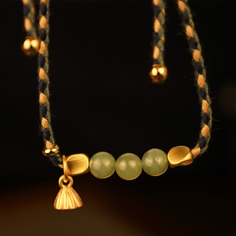 Handcrafted Hetian Jade Lotus Charm Luck Braided Bracelet - Image 5