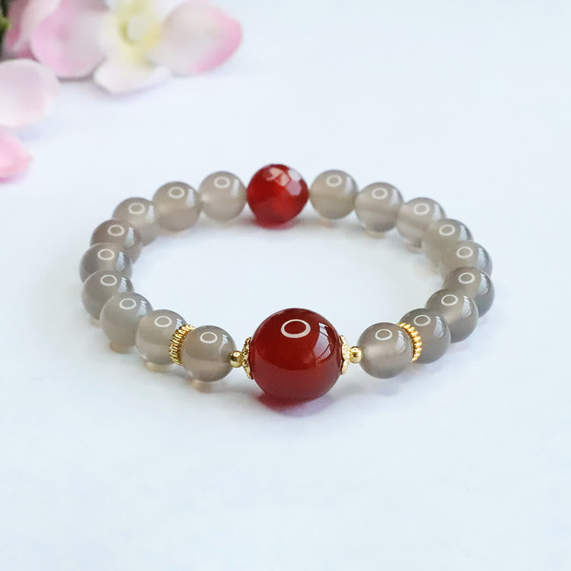 Natural Gray Chalcedony Red Agate Harmony Bracelet