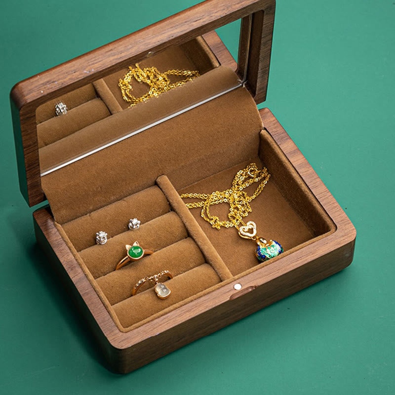 Vintage Handmade Black Walnut Wood Jewelry Storage Box With Mirror - Image 13