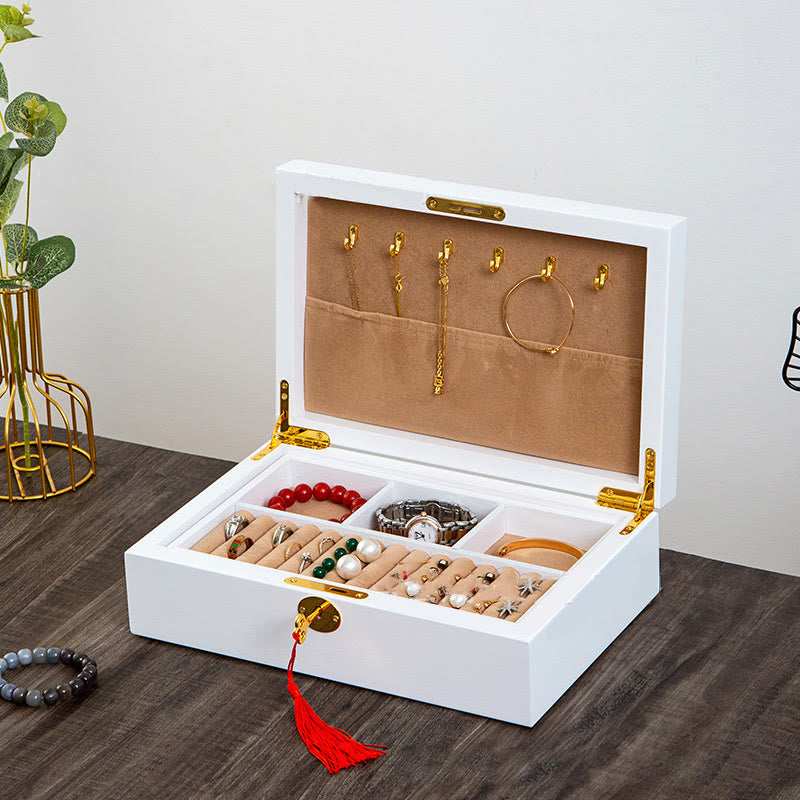 Vintage Wooden Jewelry Box Two-Layer Solid Wood Jewelry Storage Box - Image 28