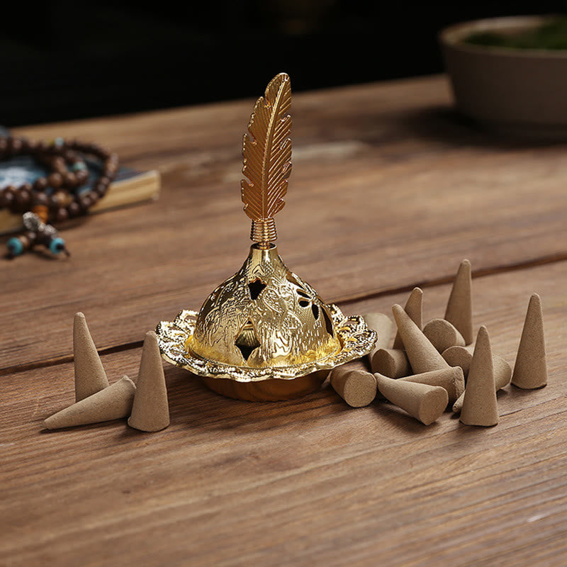 Gold Gourd Star Feather Spiritual Meditation Mini Alloy Metal Incense Burner - Image 11