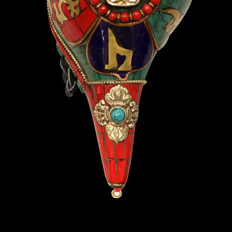 Tibetan Handmade Shankha Om Mani Padme Hum Buddha Conch Shell Lucky Decoration - Image 12