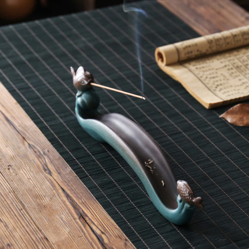 Double Koi Fish Mountain Healing Ceramic Stick Incense Burner Decoration - Image 4