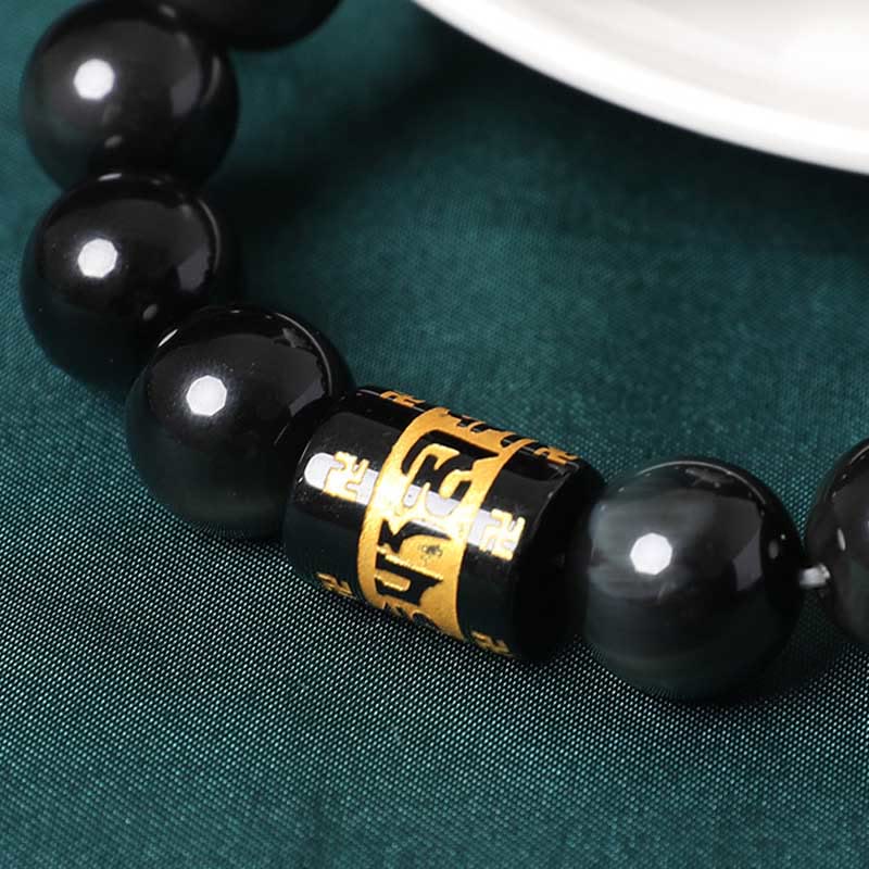 Rainbow Obsidian Om Mani Padme Hum Swastika Positive Bracelet - Image 11