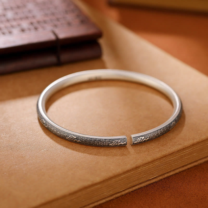 Vintage 999 Sterling Silver Auspicious Clouds Design Luck Bracelet Bangle - Image 3