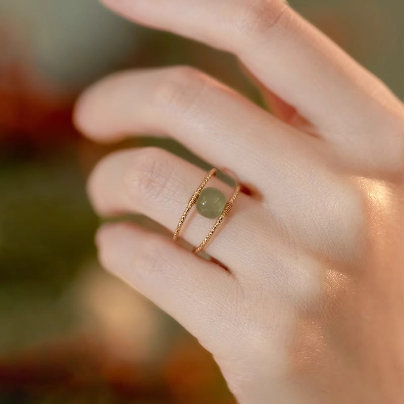 Round Jade Pearl Bead Double Layer Copper Luck Adjustable Ring - Image 4