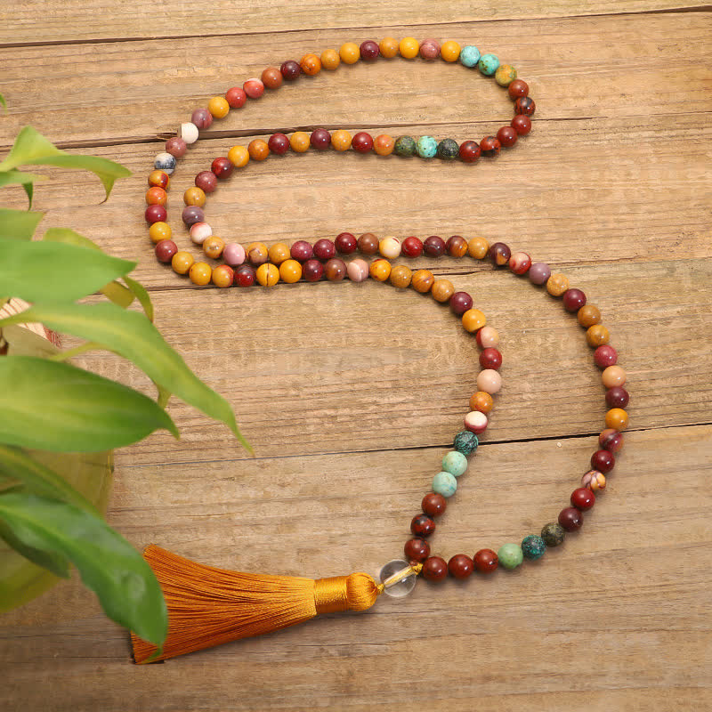 108 Mala Beads Mookaite Emotional Growth Bracelet Tassel Necklace Pendant - Image 9
