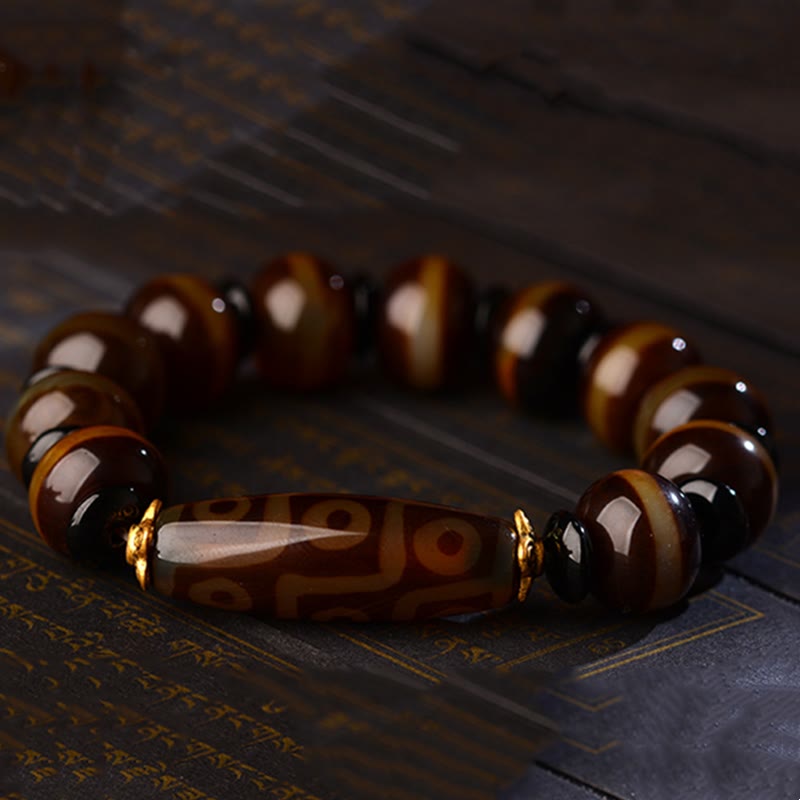 Tibetan Natural Nine-Eye Dzi Bead Agate Wealth Blessings Bracelet - Image 8