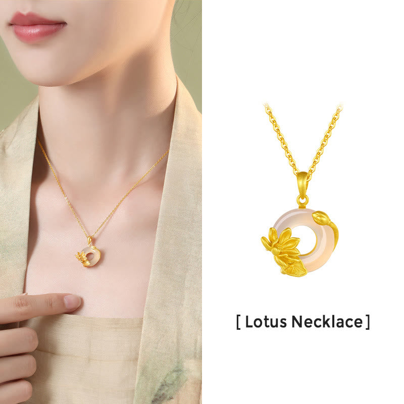 Natural White Chalcedony Peace Buckle Lotus Pendant S925 Sterling Silver Necklace - Image 6
