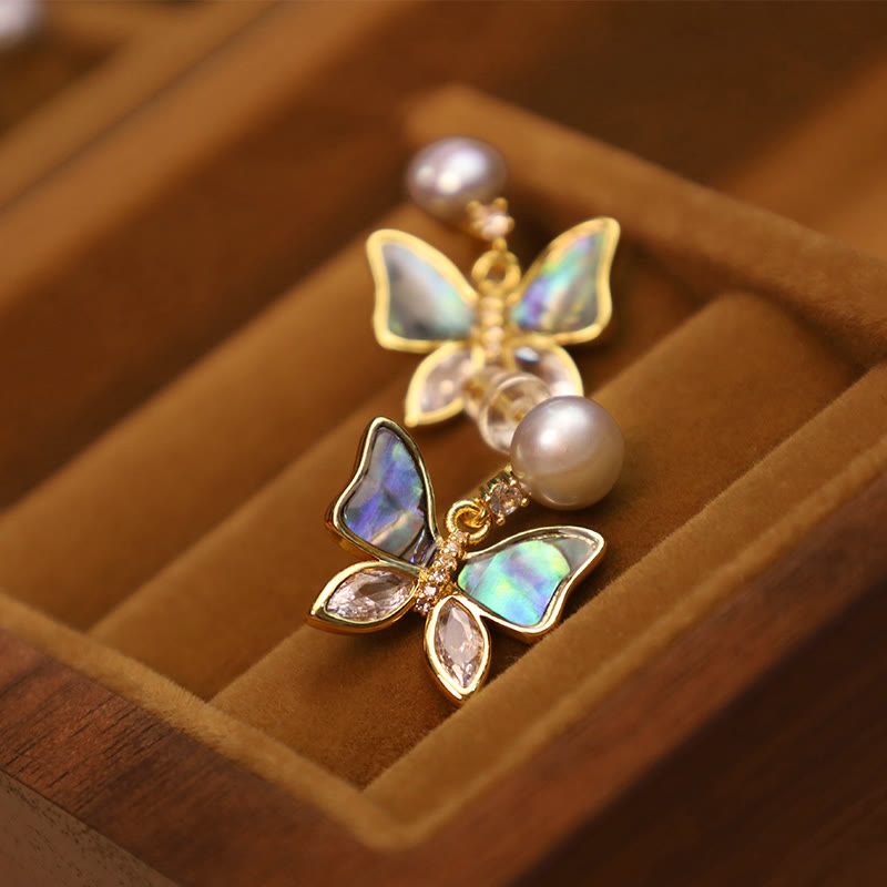 18K Gold Plated Copper Natural Shell Pearl Butterfly Sincerity Stud Earrings - Image 5