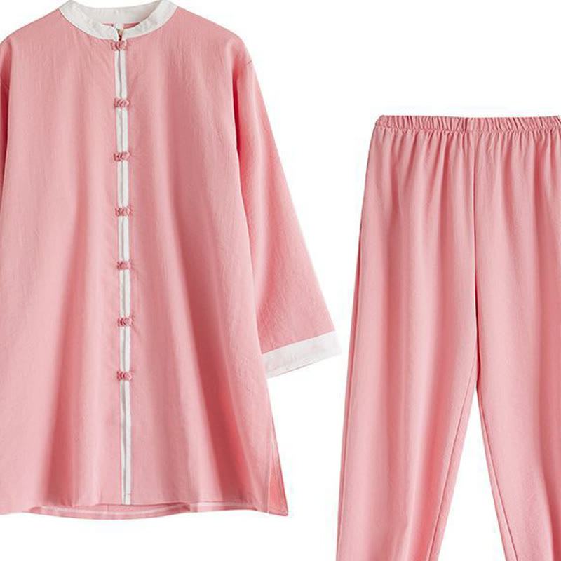 2Pcs Vintage Long Sleeve Shirt Top Pants Meditation Zen Tai Chi Cotton Linen Clothing Women's Set - Image 13