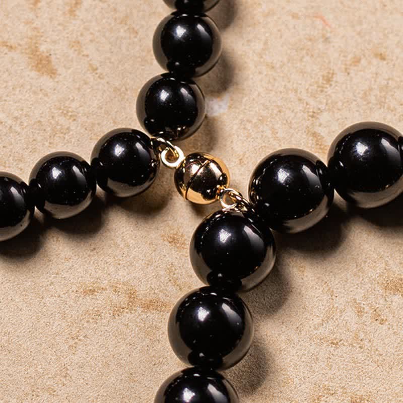 Black Obsidian Jade Om Mani Padme Hum Strength Couple Magnetic Bracelet - Image 16