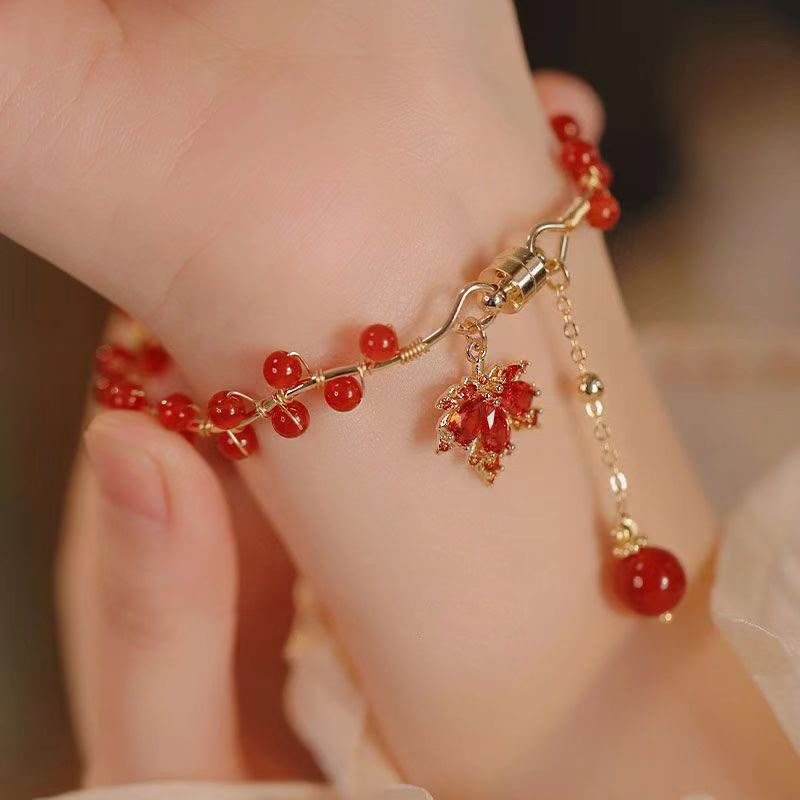 Red Maple Leaf Luck Charm Bracelet