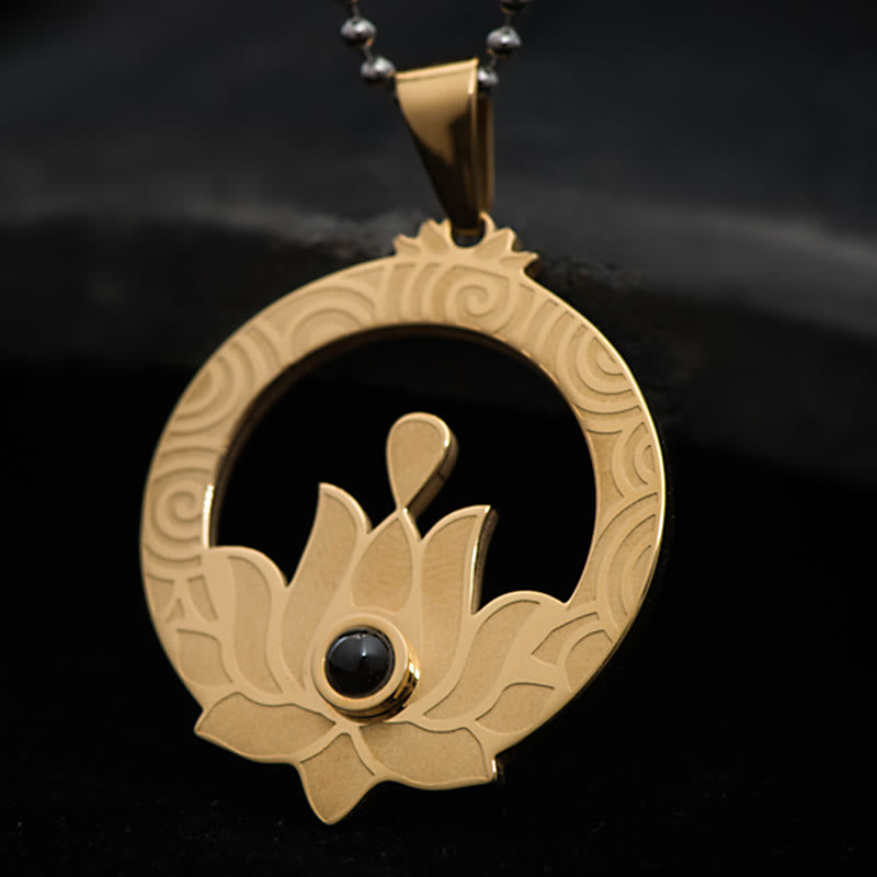 Lotus Titanium Steel Enlightenment Projection Shurangama Mantra Necklace Pendant - Image 5