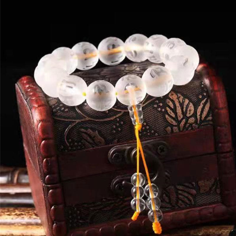 Tibet White Crystal Black Onyx Om Mani Padme Hum Meditation Bracelet - Image 13