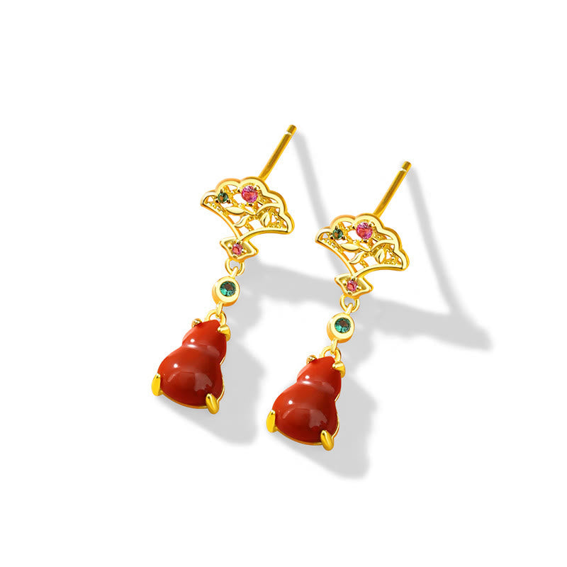 925 Sterling Silver Red Agate Gourd Auspicious Clouds Confidence Bracelet Necklace Pendant Earrings Set - Image 10