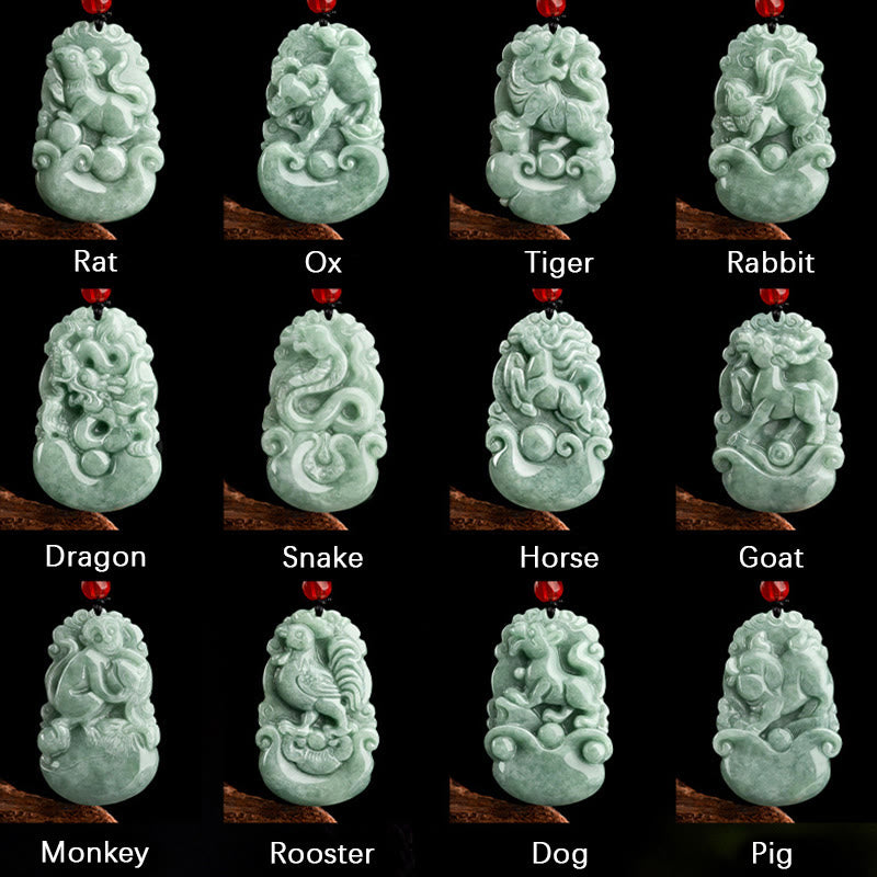 Natural Green Jade 12 Chinese Zodiac Luck Prosperity Necklace Pendant - Image 22