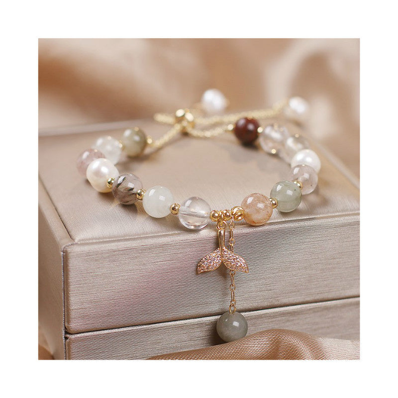 Strawberry Quartz Rutilated Quartz Fishtail Charm Healing Bracelet - Image 13
