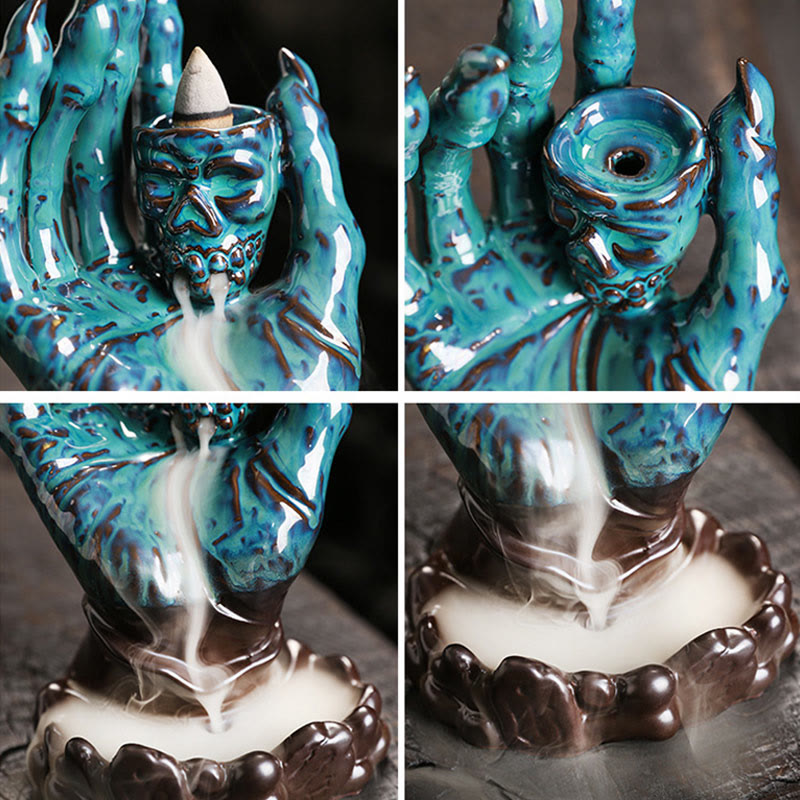 Halloween Ghost Hand Skull Head Ceramic Peace Healing Incense Burner Decoration - Image 15