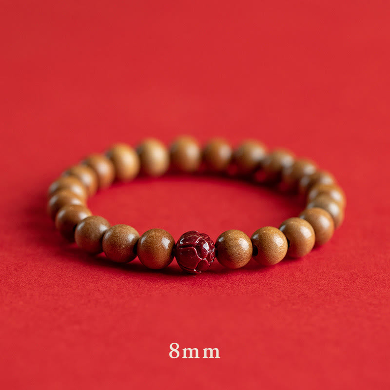 Peach Wood Lotus Cinnabar Luck Wealth Bracelet - Image 4